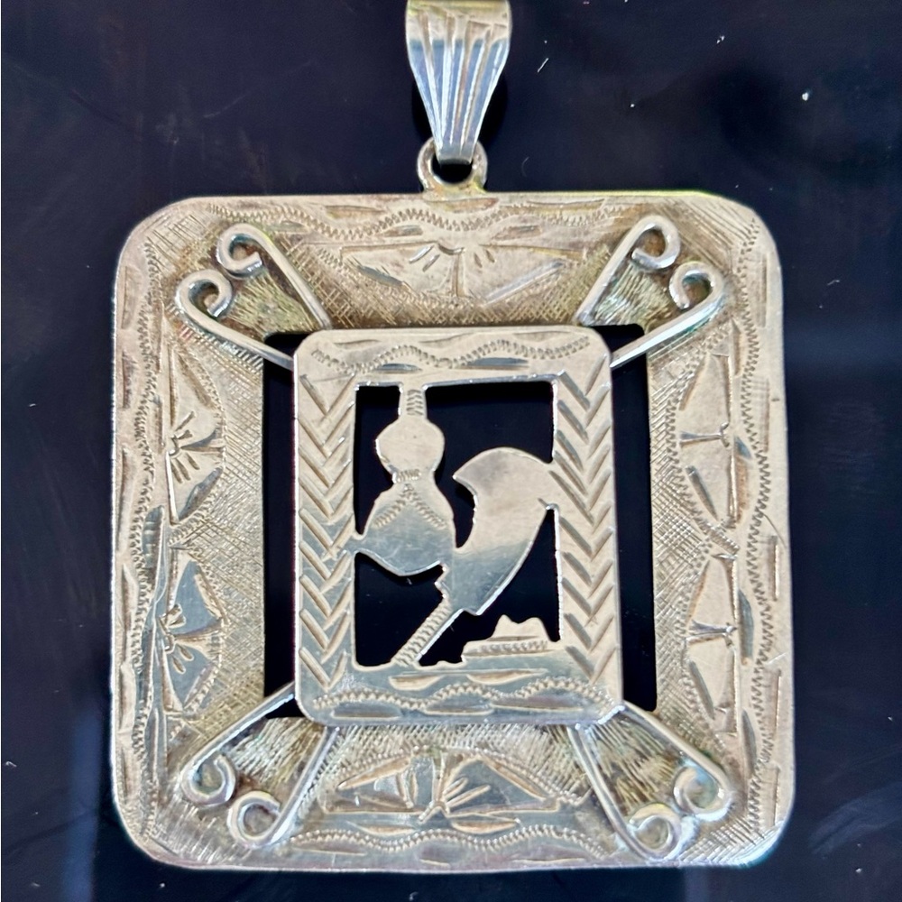 Vintage Silver Square Pendant, El Salvador mark, 1 3/4 x 1 3/4 inch